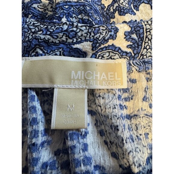 Michael Kors Jumpsuit Pants L Large Colorful Wide Leg Blue White Paisley $135 - Picture 2 of 11